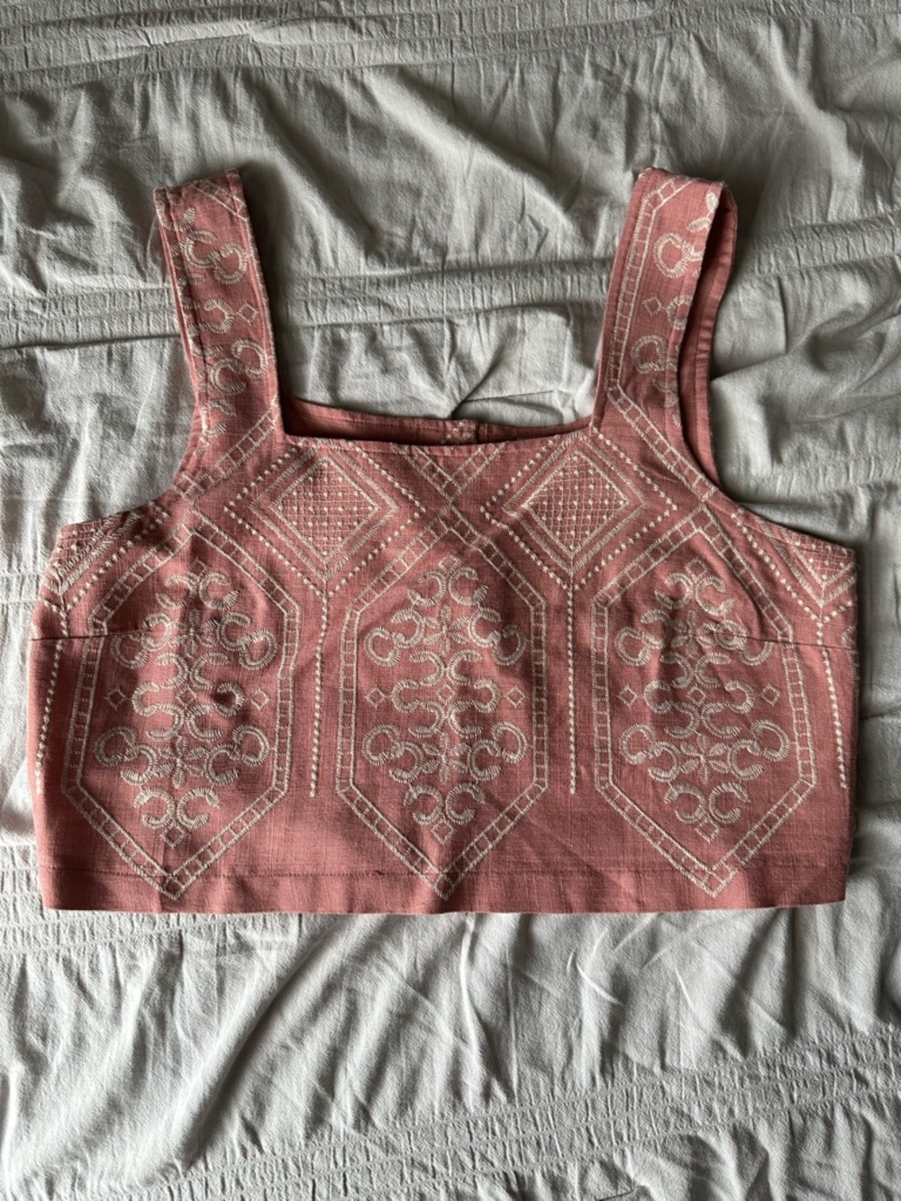 Women's Pink Embroidered Tank Crop Top